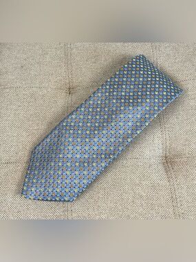 Ermenegildo Zegna Silk Tie Necktie 58”x3.75” Blue Gold Geometric Jacquard Italy